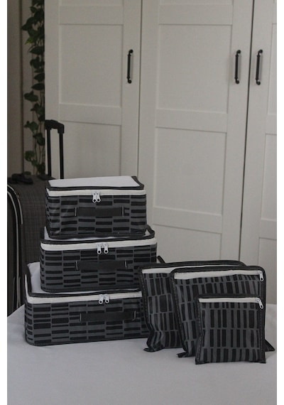 Adarya Home Zebra Desen Valiz Düzenleyici Bavul İçi Organizer Set 6'lı Antrasit