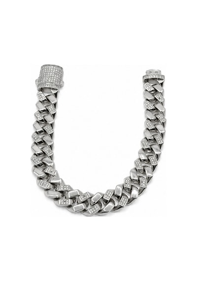 Balenbi Jewelry Kadın Taş Detaylı Gümüş Renk Kalın Gurmet Zincir Kararmaz Çelik Bileklik 1105 Bt1105