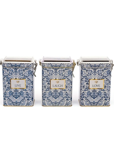 Azulejos Desenli Dikdörtgen Kilitli Saklama Kabı 3 Lü Set 7.5 X 10 X 15 Cm Live, Love, Laugh Çok Renkli