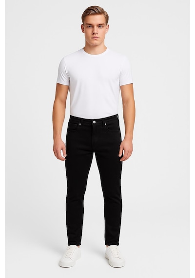Erkek Slim Fit Dar Paça Esnek Likralı Denim Jeans Kot Pantolon - 7408 Siyah