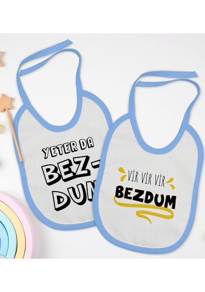 BK Kids Bezdum Tasarımlı 2’li Mavi Mama Önlüğü-1 Mavi