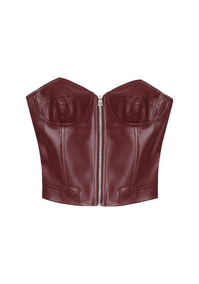Ollacollection Fermuar Detaylı Deri Bluz Bordo
