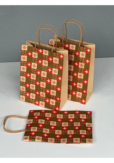 1.kalite 18x8x24 Cm 5 Li Yılbaşı Konseptli Kraft Kağıt Çanta Hediye Poşeti Hediye Paketi Kraft Çanta