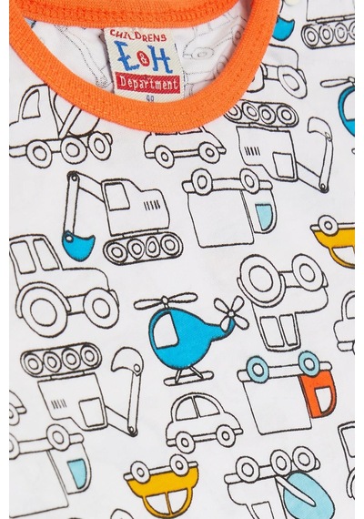 Breeze Girls & Boys Erkek Bebek Pijama Takımı Taşıt Desenli 9 Ay-3 Yaş, Beyaz-beyaz Beyaz