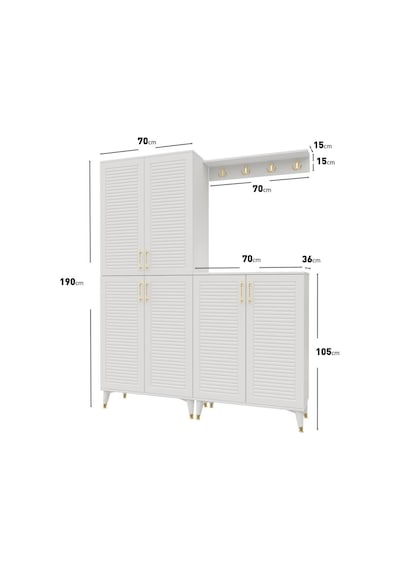 Panjurlu Metal Kulp Prt6190 Portmanto Vestiyer Beyaz Gold