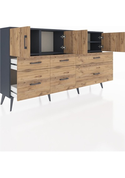 Arges Konsol 4 Raflı 6 Çekmeceli 4 Kapaklı 176x30x99 Antrasit-çam Atlas Çam - Antrasıt Arges Konsol 4 Raflı 6 Çekmeceli 4 Kapaklı 176x30x99 Antrasit-çam Atlas Çam - Antrasıt