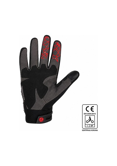 Ebakbak Motosiklet Eldiveni Full Koruma Ayarlanabilir Bilek Bantı Deri Microfiber Kumaş Motor Eldiven Red- Black