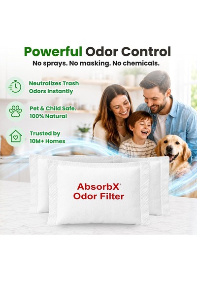 Absorbx Koku 3'lü Paket Çöp Kokularını Emer, Doğal Aktif Karbon Teknolojisi, Biyobozunur - 8 Gal Ve Daha Büyük Çöp Koku Giderici, Filtreler