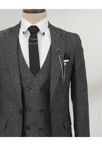 Beystil Sivri Yaka Siyah Kırçıllı Takım Elbise Storm- Slim Fit Siyah
