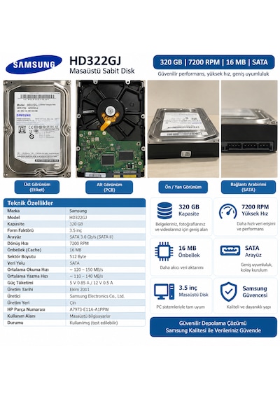 Samsung  Uyumlu Hd322gj 320gb 7200rpm 16mb Sata 3.5" Masaüstü Hdd Hard Disk