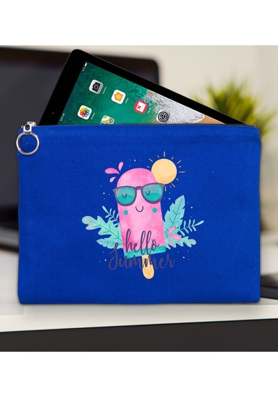 Bk Gift Yaz Temalı-5 Mavi Tablet Çantası 30x21cm, Apple iPad Uyumlu Çantası, Baskılı Tablet Kılıfı