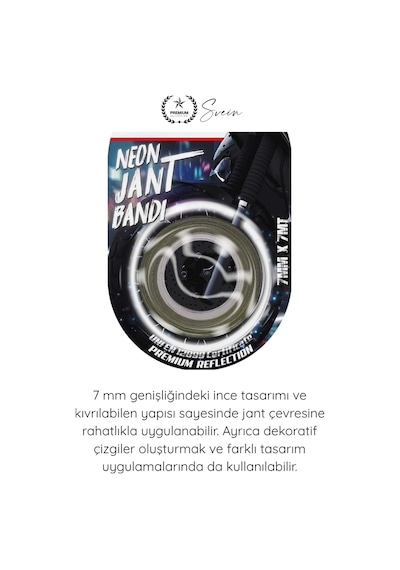 Neonbant Beyaz Neon Jant Bandı Reflektif Şerit 7mm 7 Metre Motosiklet Otomobil Bisiklet Jant Çember
