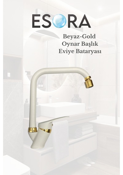 Beyaz-gold Oynar Başlık Eviye Bataryası
