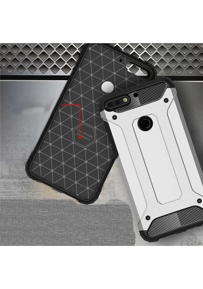 Noktaks - Huawei Uyumlu Huawei Y7 2018 - Kılıf Çift Katman Zırh Tank Crash Military Kapak - Rose Gold