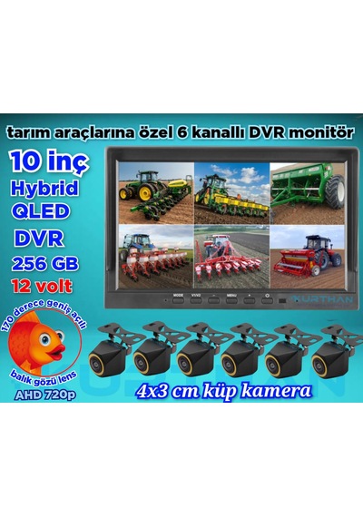4x3 Cm. Küp Ahd 720p 170 Derece Balık Gözü Lens Kamera Qled Ekran 10'' Dvr Monitör 12 V 256 Gb
