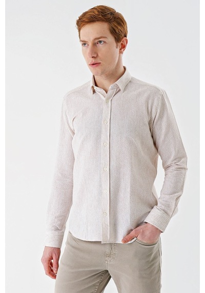 İmza Bej Uzun Kollu Çizgili Biritli Yaka Pamuklu Likralı Casual Slim Fit Dar Kesim Gömlek 1004240233-bej Bej İmza Bej Uzun Kollu Çizgili Biritli Yaka Pamuklu Likralı Casual Slim Fit Dar Kesim Gömlek 1004240233-bej Bej