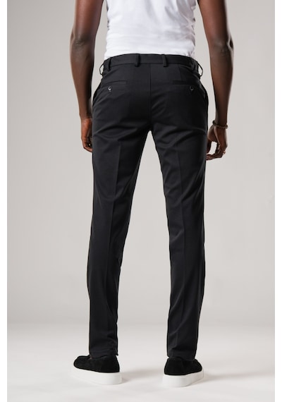 Ecer Slimfit Beli Yarım Lastikli Dokulu Likralı Yazlık Jogger Pantolon Siyah