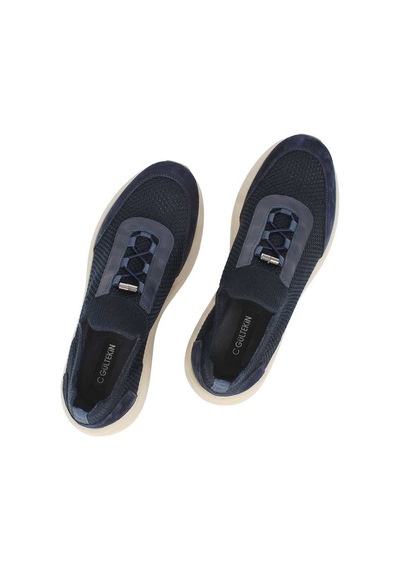 Erkek Lacivert Kalın Tabanlı Deri Sneaker