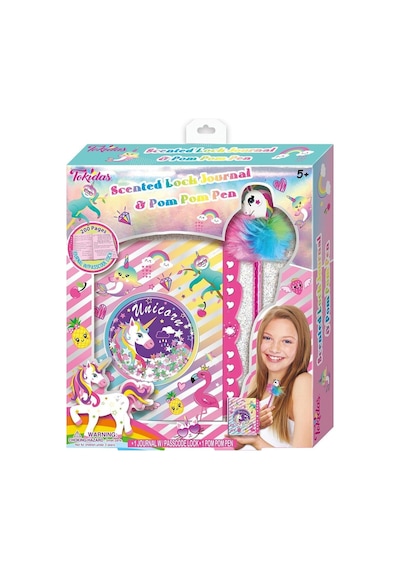 Tokidas Secret Lock Journal & Pom Pom Pen - Unicorn Temalı Gizli Kilitli Pom Pom Kalemli Günlük T108un