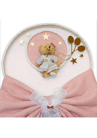 Kasnaklı Fiyonk Ve Ayıcıklı 30cm Kapı Süsü - Pembe