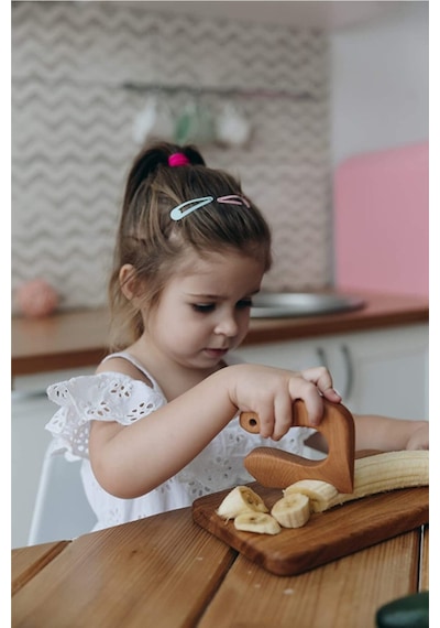 Güvenli Ahşap Çocuk Bıçağı Ve Özel Kesme Tahtası Seti Mentessori Ahşap