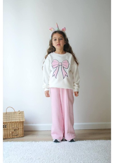 Jeliboomkidswear Kız Çoçuk İnci İşlemeli 2 Li Takım Beyaz-pembe