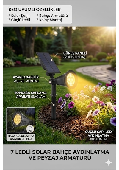 7 Ledli Solar Bahce Aydinlatma Armaturü Gun Isigi Peyzaj Lambasi Ip65 Su Gecirmez Gunes Enerjili