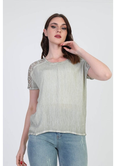 Ella Camelia Kadın Omzu Dantel Detaylı Bluz 5010062 Yeşil