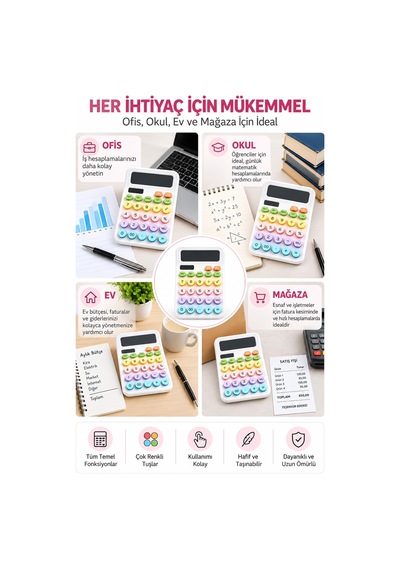 Lcd Ekran Hesap Makinesi 12 Haneli Hesap Makinesi Pastel Beyaz