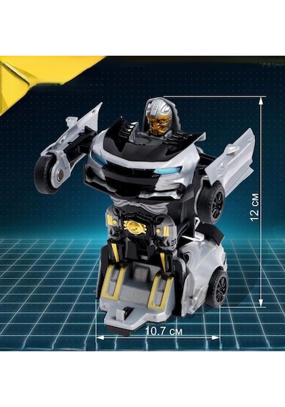 2'si 1 Arada Robota Dönüşen Spor Araba - Gri Yarış Arabası Otomatik Dönüşüm Özellikli Oyuncak Robot Çok Renkli