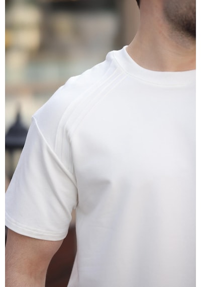 Madmext Ekru Bisiklet Yaka Basic Erkek T-shirt E7138 Ekru