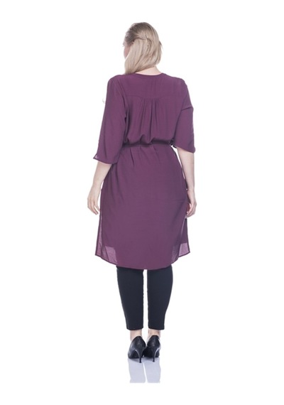 Myline Düğmeli Beli Kuşaklı Tunik-bordo Bordo