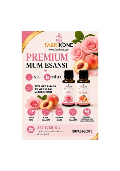 Premium Mum Esansı 5 Cc 2'li Set - Gül, Şeftali - Soya Wax, Parafin, Jel Wax Ve Bal Mumu Uyumlu Bkfab2glsf5 Karışık