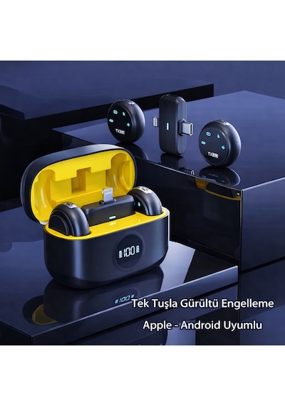 Kablosuz Yaka Mikrofonu Android Ve Apple Uyumlu iOS Alıcılı, Gürültü Azaltmalı Mikrofon Seti Tak Çalıştır 2'li