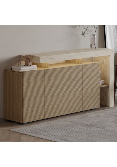 İnarch Dizayn Beliz Led Işıklı Modern Konsol 170 Cm, 4 Kapaklı Ve İç Raflı Depolama, Şık Tasarım Traverten/sıcak Meşe İnarch Dizayn Beliz Led Işıklı Modern Konsol 170 Cm, 4 Kapaklı Ve İç Raflı Depolama, Şık Tasarım Traverten/sıcak Meşe