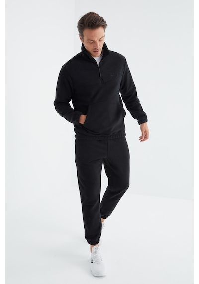 Tommy Life Lacivert Yarım Fermuar Dik Yaka Lastik Paça Polar Erkek Eşofman Takımı - 85159 Lacivert