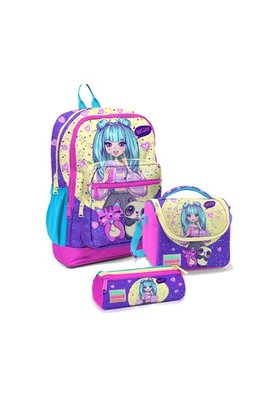 Coral High İlkokul Çantası Seti Mor Pembe Anime - Kız Çocuk