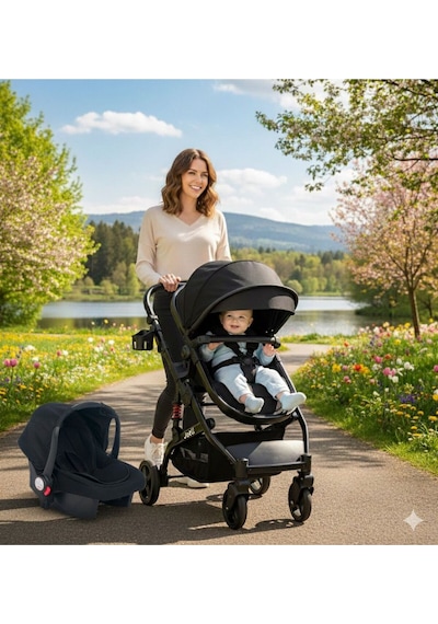 Mamma Süspansiyonlu Travel Sistem Bebek Arabası Taşıma Puset Siyah
