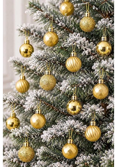 Yılbaşı Ağacı Süsü Karışık Desenli Gold Cici Top 3 Cm 24lü Diğer