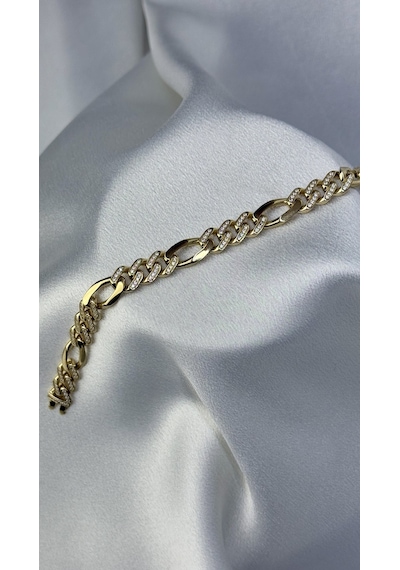 Taşlı Zigzag Model Altın Bileklik Sarı Altın