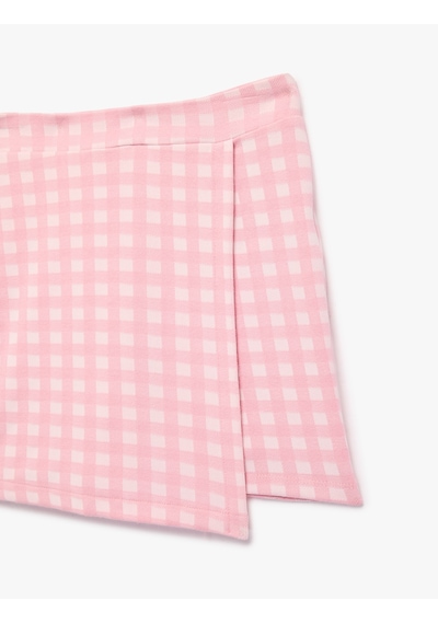 Koton Slim Fit Yüksek Bel Kruvaze Pötikareli Mini Şort Etek Pembe Ekose 6skg40066ak Pembe