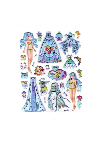 Sticker Kabartmalı Stiker Çıkartma Etiket Laa601 -14x18 Cm- Mavi Kız Prenses Giydirme Çok Renkli