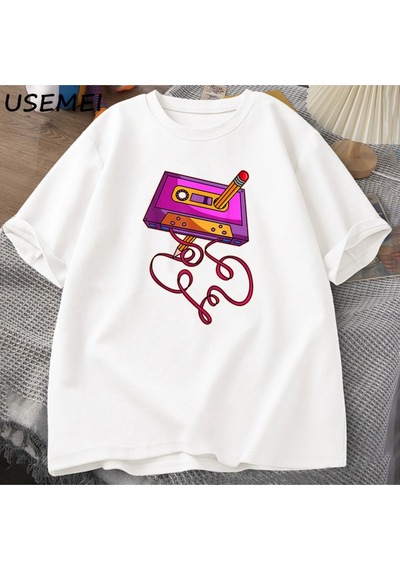 Startmore 80s Kaset Bant Kalem Baskılı T-shirt 1980s Retro Vintage Gerileme Müzik T Shirt Erkek Giyim B 3069 Beyaz