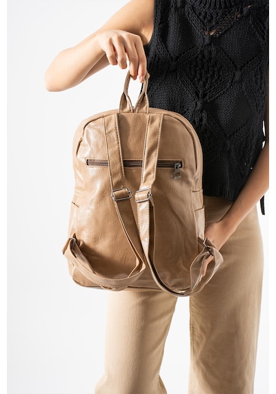 571 Collections Suni Deri Yıkama Sırt Çantası Poliüretan Bej Model: 571-14-16h Bej