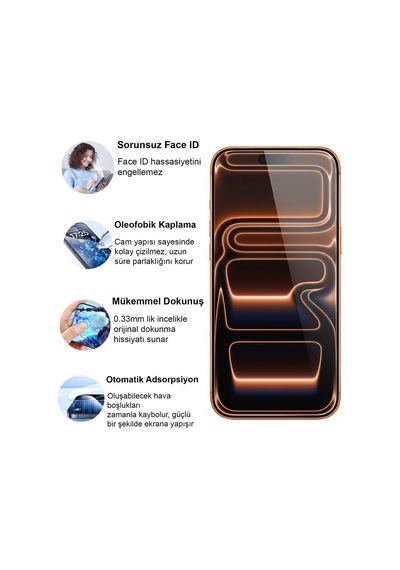 İphone 17 Pro İle Uyumlu Kırılmaz Cam 3 Adet Temperli Şeffaf Ekran Koruyucu 3'lü Paket