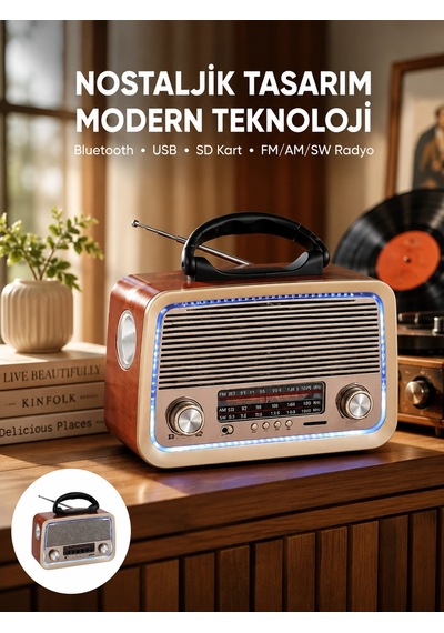 Mey İthalat Nostalji Bluetooth Radyo Fm Am Sw Ahşap Eskitme Tasarım Yeni Nesil