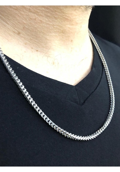 Vog 3mm 60 Cm Çelik Kare Model Tilki Kuyruğu Beyaz Renk Sevgiliye Eşe Babaya Kolye Beyaz
