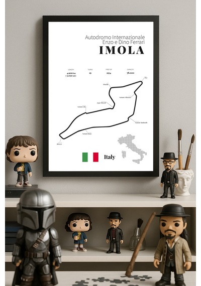 Imola Formula 1 Siyah Ahşap Çerçeveli Poster, Dekoratif Harita Duvar Tablosu