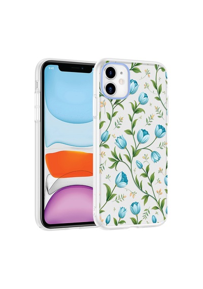 İphone 11 Kılıf Kamera Korumalı Desenli Zore Klip Kapak - Mavi Lale -