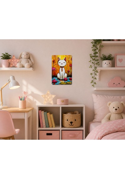 Upeka Kedi Temalı Şık Modern Tasarım Dekorasyon Metal Duvar Tablo 30cmx20cm